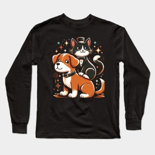 Tuxedo Cat on a Dog Funny Long Sleeve T-Shirt